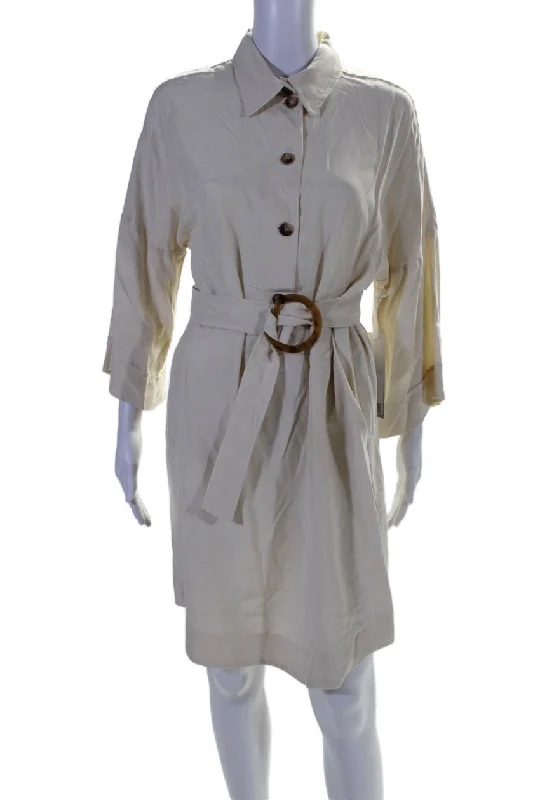Price Reduction I By Iris Setlakwe Womens 3/4 Sleeve Collared Belted Shirt Dress White Price Reduction I By Iris Setlakwe Womens 3/4 Sleeve Collared Belted Shirt Dress White