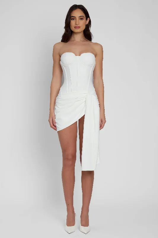 Deal of the Day Capri Bustier Corset Draped Mini Dress - White
