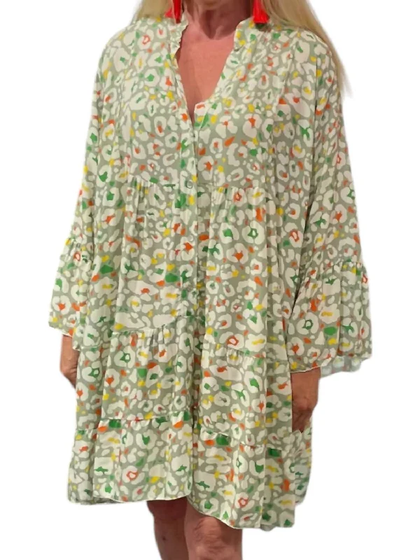Exclusive Access Summertime Fun Tiered Leopard Dress In Khaki