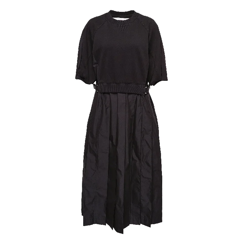 Year-End Sale Lantern Sleeve Combo Pleat Dress