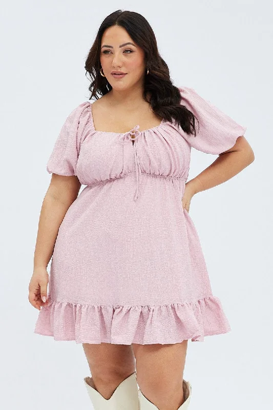 Deal Zone Pink Textured Mini Dress Tie Front