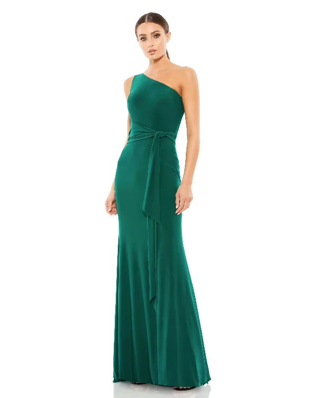 Today's Special Jersey One Shoulder Belted Trumpet Gown