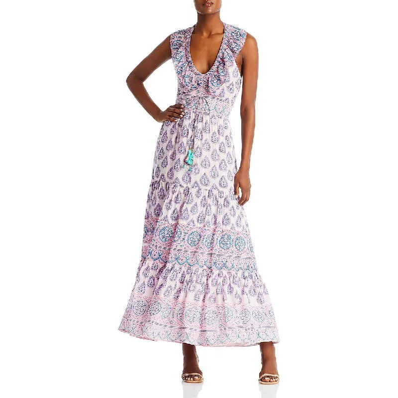 Exclusive Preview Allie Womens Ruffled Printed Maxi Dress