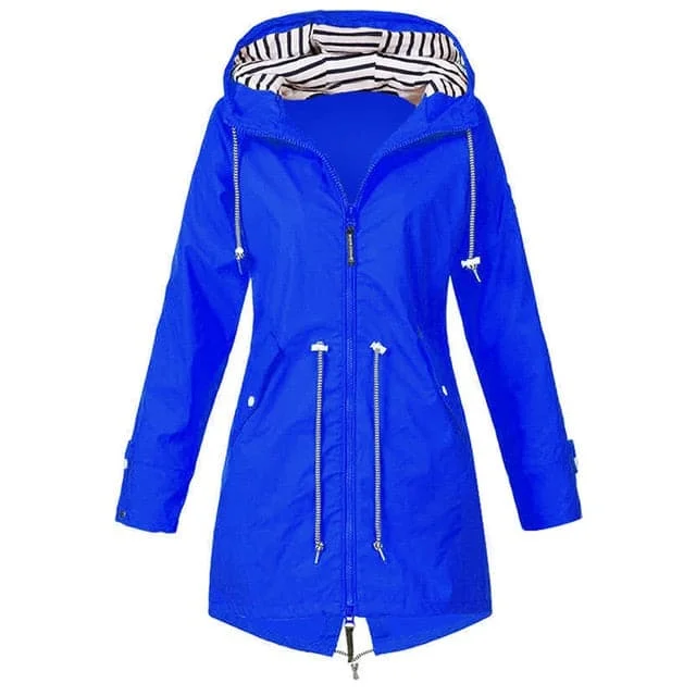 Bargain Bin RTSHINE Women's Fashion Stylish Royal Blue Hooded Light Jacket Raincoat Zipper Jacket