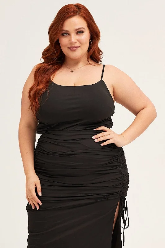 Exclusive Savings Black Jersey Sleeveless Ruched Bodycon Midi Dress