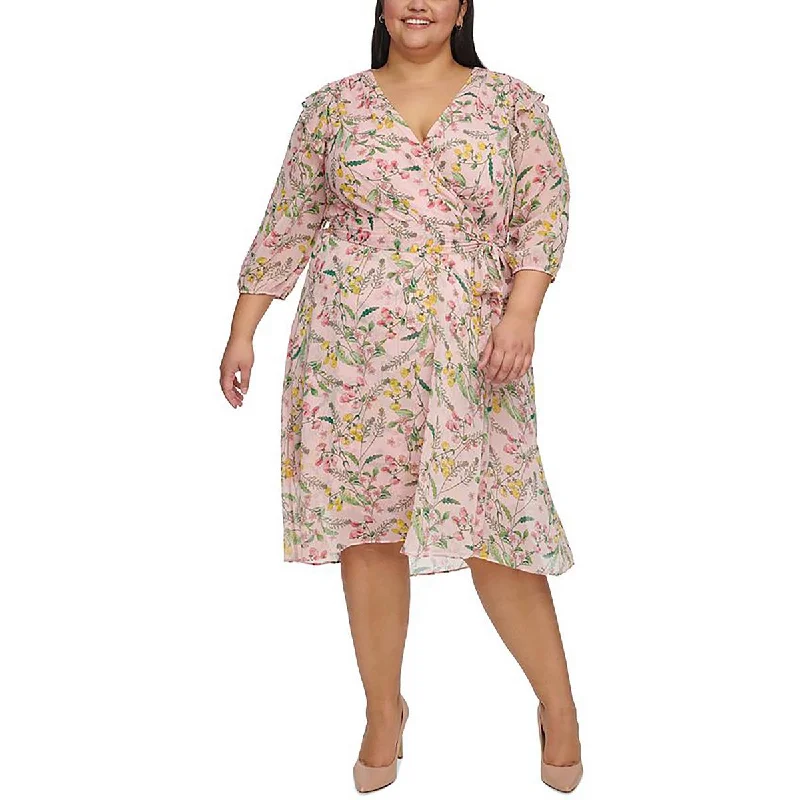 Friends and Family Sale Plus Womens Chiffon Midi Wrap Dress