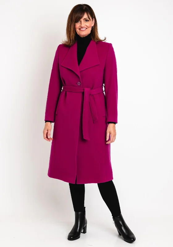 Flash Deals Christina Felix Belted Waist Wool Cashmere Blend Long Coat, Raspberry