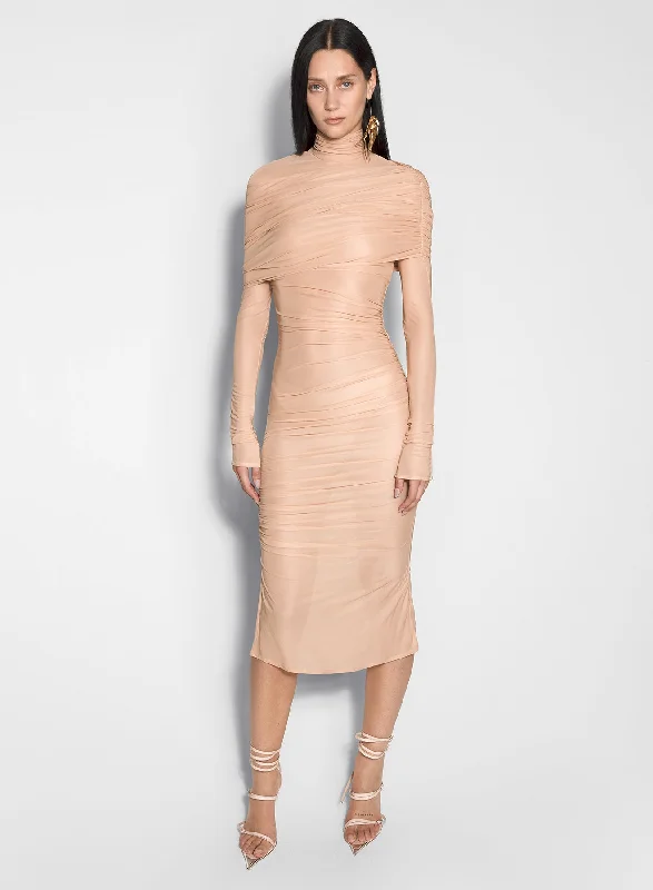 Midnight Sale nude sheer ruched dress