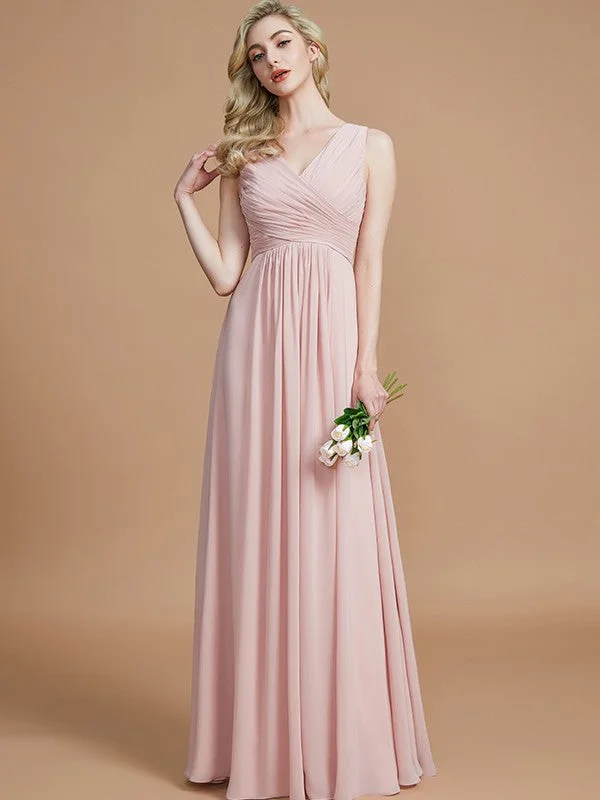 Time-Limited Offer A-Line/Princess V-neck Sleeveless Ruched Floor-Length Chiffon Bridesmaid Dresses Time-Limited Offer A-Line/Princess V-neck Sleeveless Ruched Floor-Length Chiffon Bridesmaid Dresses