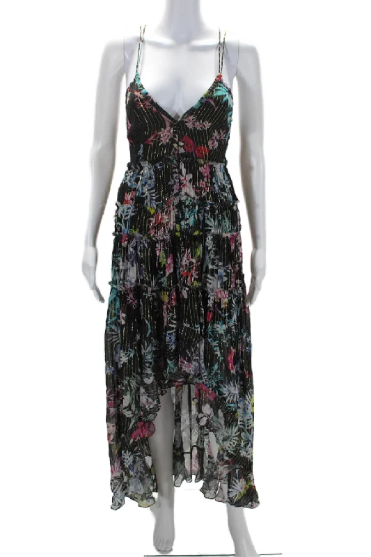 Can't Miss Rococo Sand Womens Spaghetti Strap Floral Print Long Dress Black XS