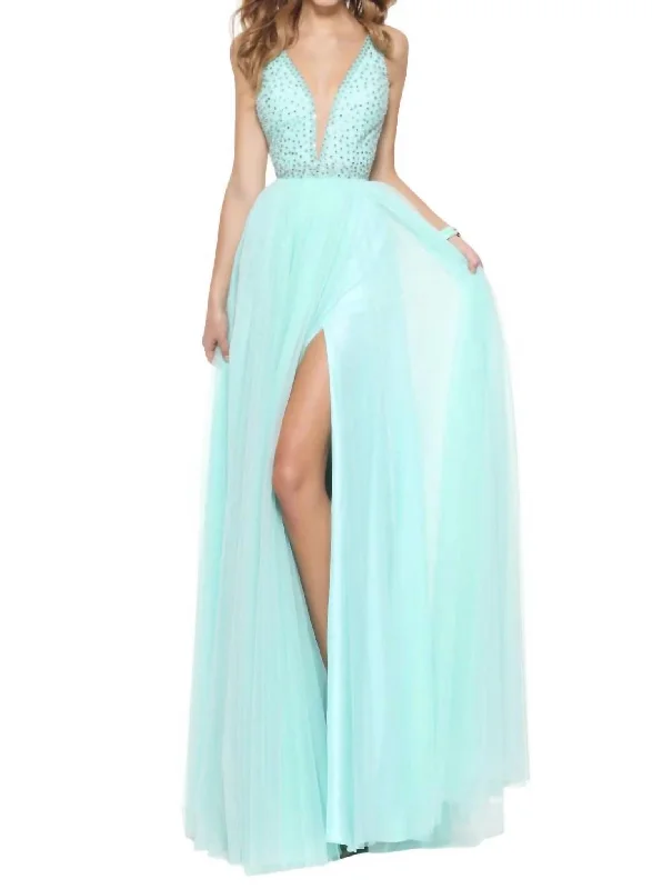 Deal Frenzy Plunging V-Neck Prom Dress In Mint