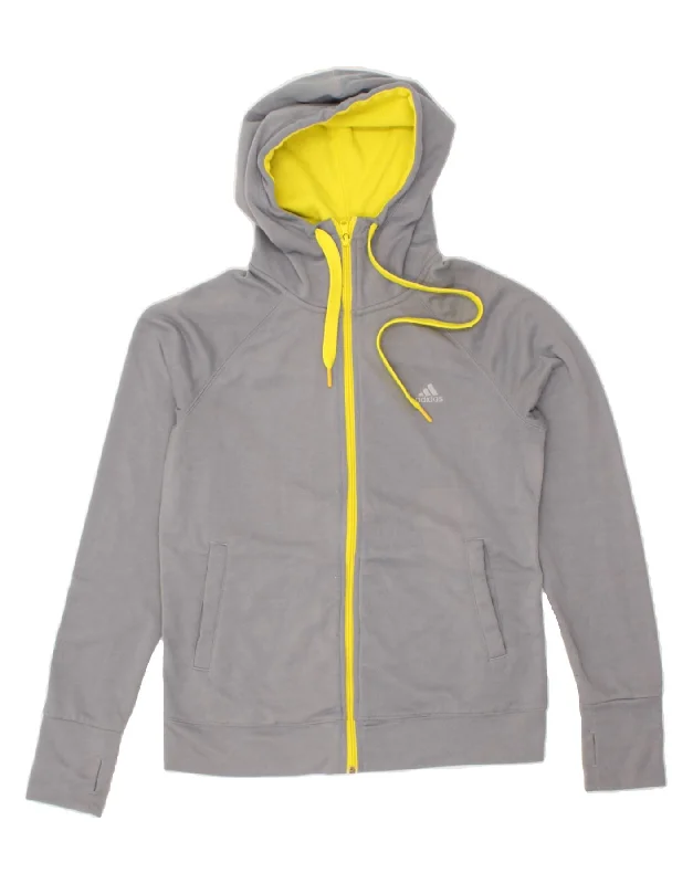 Closeout Sale ADIDAS Womens Zip Hoodie Sweater UK 12/14 Medium Grey Polyester