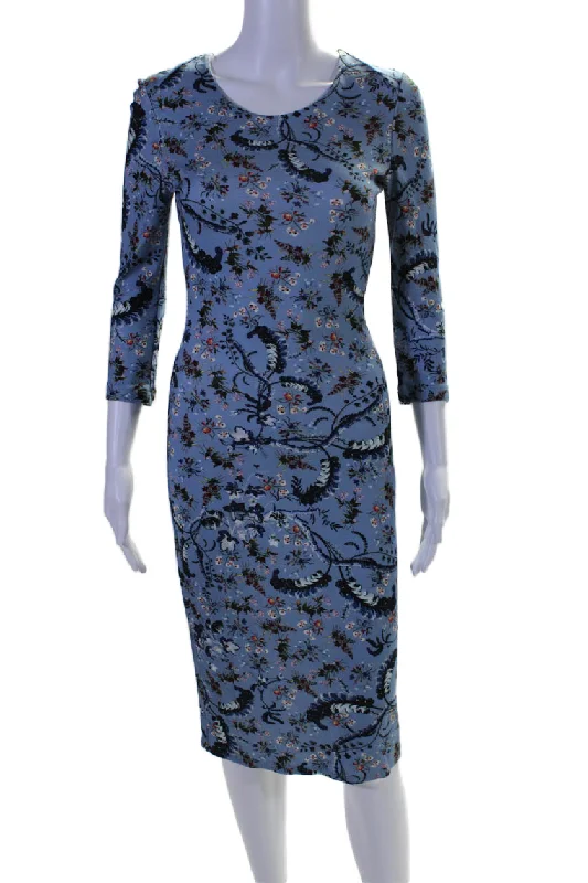 Reduced Prices Erdem Womens Floral Print Long Sleeves Dress Blue Multi Colored