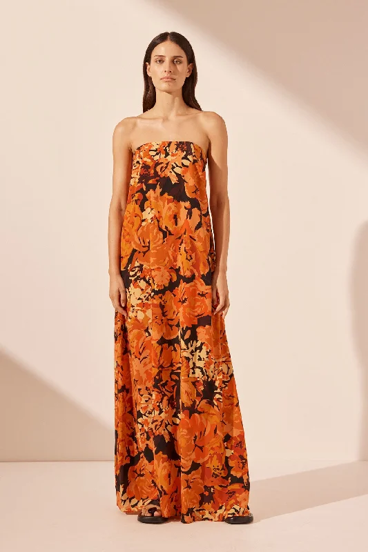 Steals and Deals SANTOS SILK STRAPLESS COLUMN MAXI DRESS