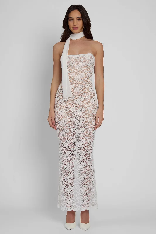 Bonus Savings Soleil Scalloped Lace Midi Dress - White