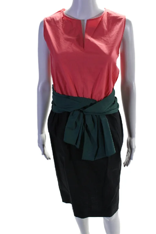 The Best Prices Paule Ka Womens Sleeveless V Neck Tri Color Bow Dress Black Pink Green IT 44