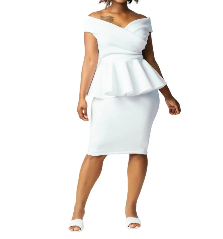 Limited Availability Off The Shoulder Peplum Dress In White