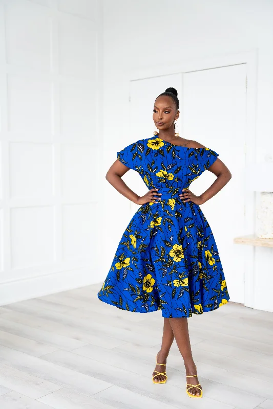 Exclusive Deal MOFOPE African Print One-shoulder Midi Dress