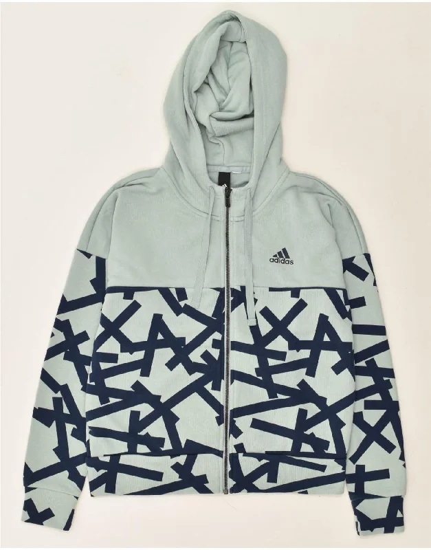 Great Deals ADIDAS Womens Zip Hoodie Sweater UK 14 Large Blue Geometric