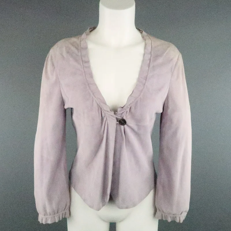 Grand Opening Sale GIORGIO ARMANI Size 12 Lavender Suede Ruffle Trim Cardigan Jacket