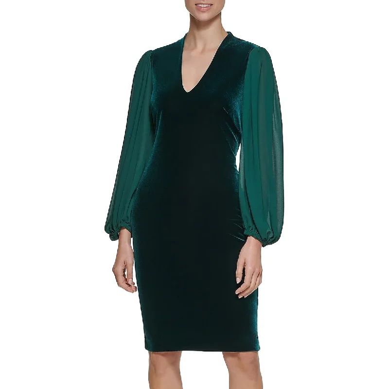 Holiday Sale Womens Velvet Sheer Sleeve Cocktail And Party Dress