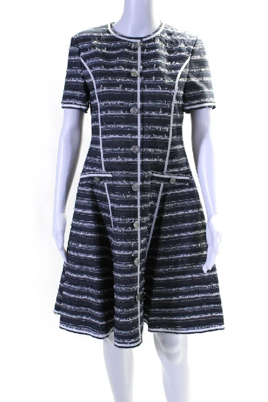 Unbeatable Prices Adeam Womens Denim Textured Crew Neck Short Sleeve Shift Fiesta Dress