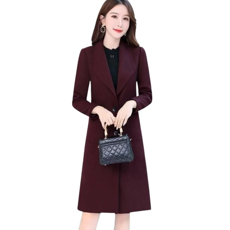 Limited Stock ABIGAIL Design Women's Fine Fashion Elegant Luxury Style Burgundy Red Wool Coat Jacket