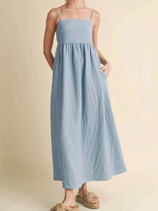 Special Offer Smocked Midi Dress In Blue