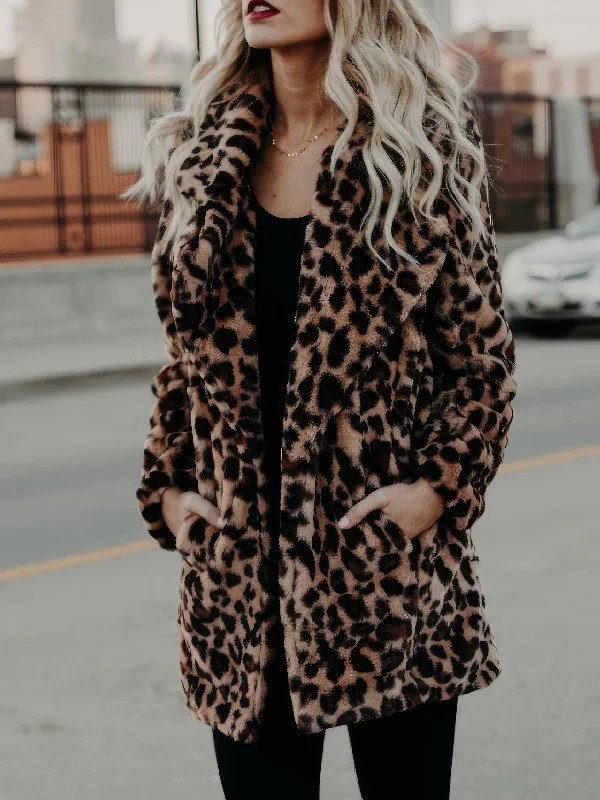 Early Access Women's Leopard Print Faux Fur Coat