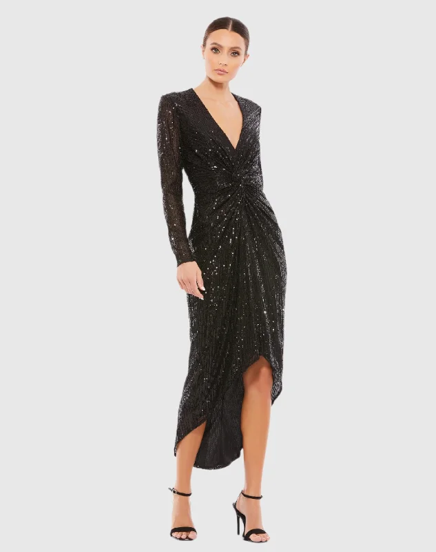Bargain Blast Sequined High Low Front Twist Midi Dress