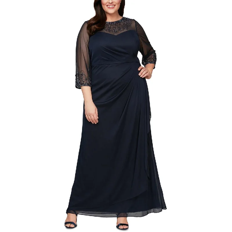 Best Bargains Plus Womens Embellished Illusion Evening Dress