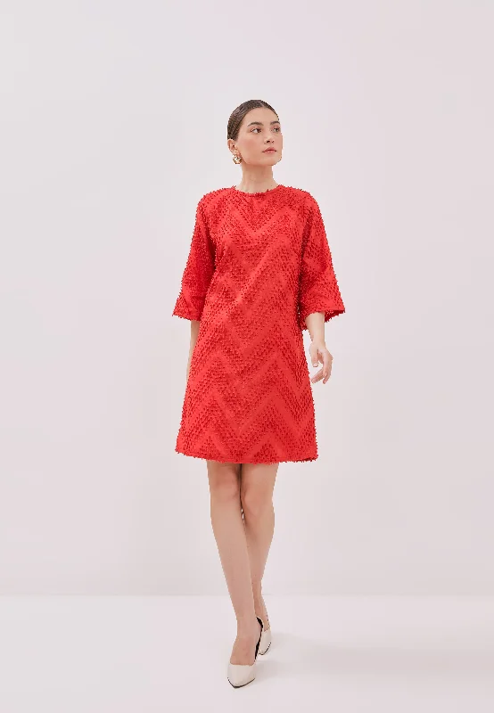 Exclusive Savings 3D Tenun Red Shift dress with sleeve
