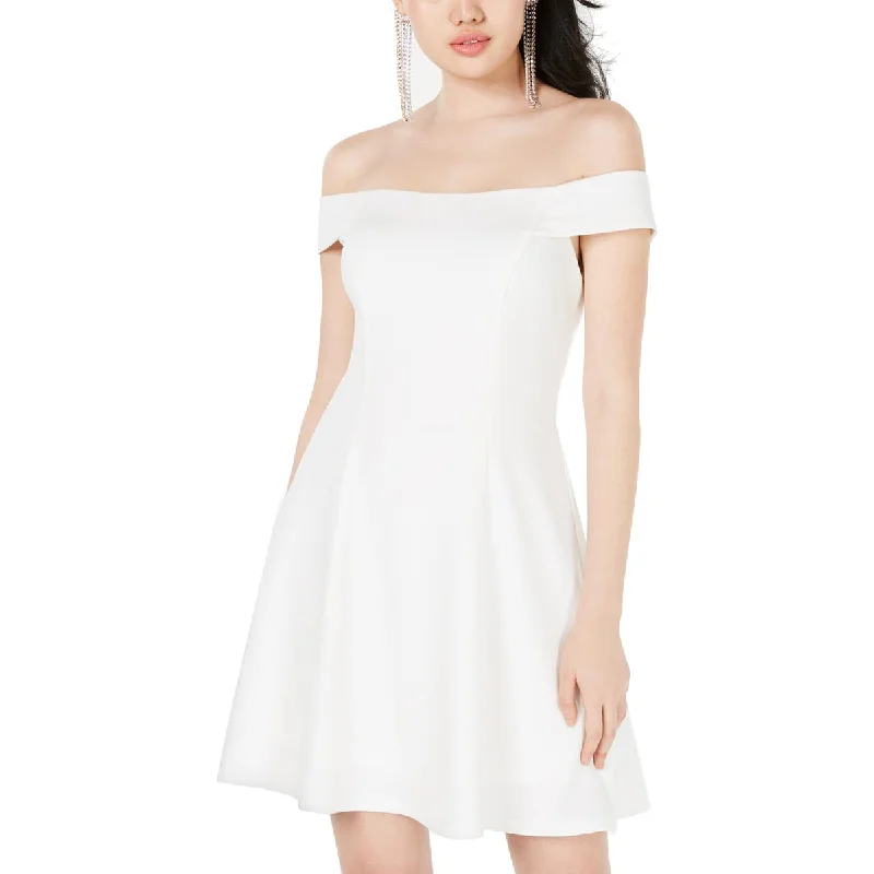Deal Alert Juniors Womens Off-The-Shoulder A-Line Mini Dress