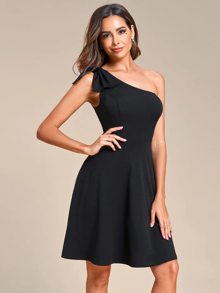 Price Meltdown One Shoulder with Bowknot Sleeveless A-Line Summer Mini Dress