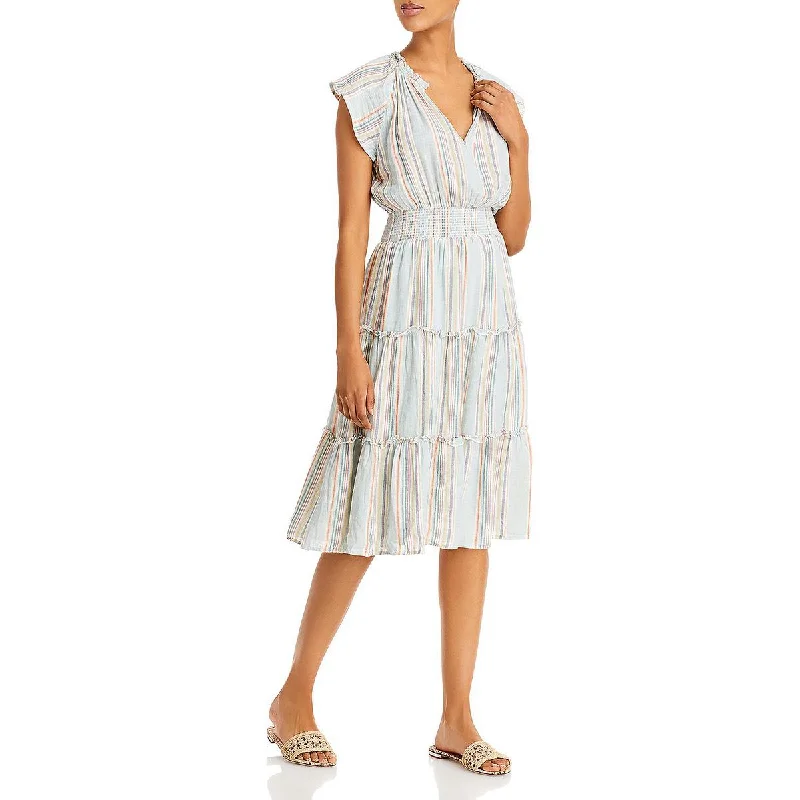 Seasonal Clearance Amellia Womens Linen Blend Striped Midi Dress