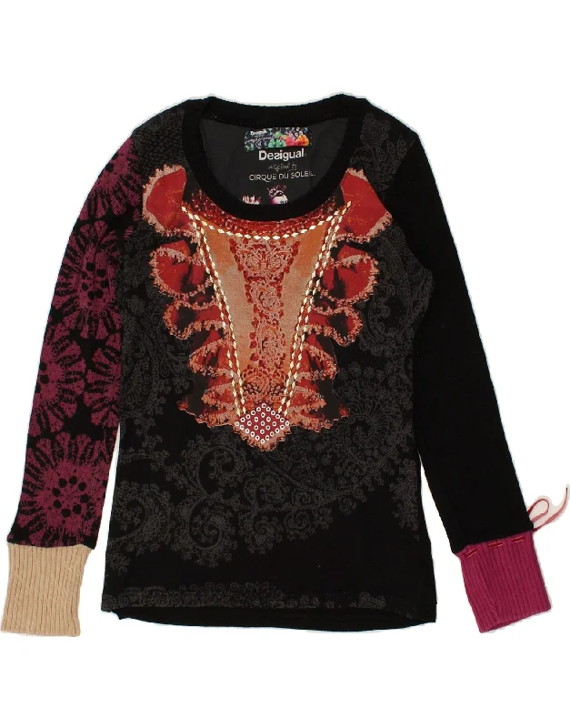 Factory Direct Sale DESIGUAL Womens Crew Neck Jumper Sweater UK 12 Medium Black Paisley Cotton