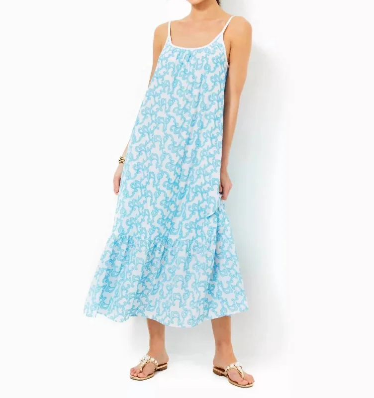 Savings Spectacular Amerie Embroidered Midi Dress In Lunar Blue