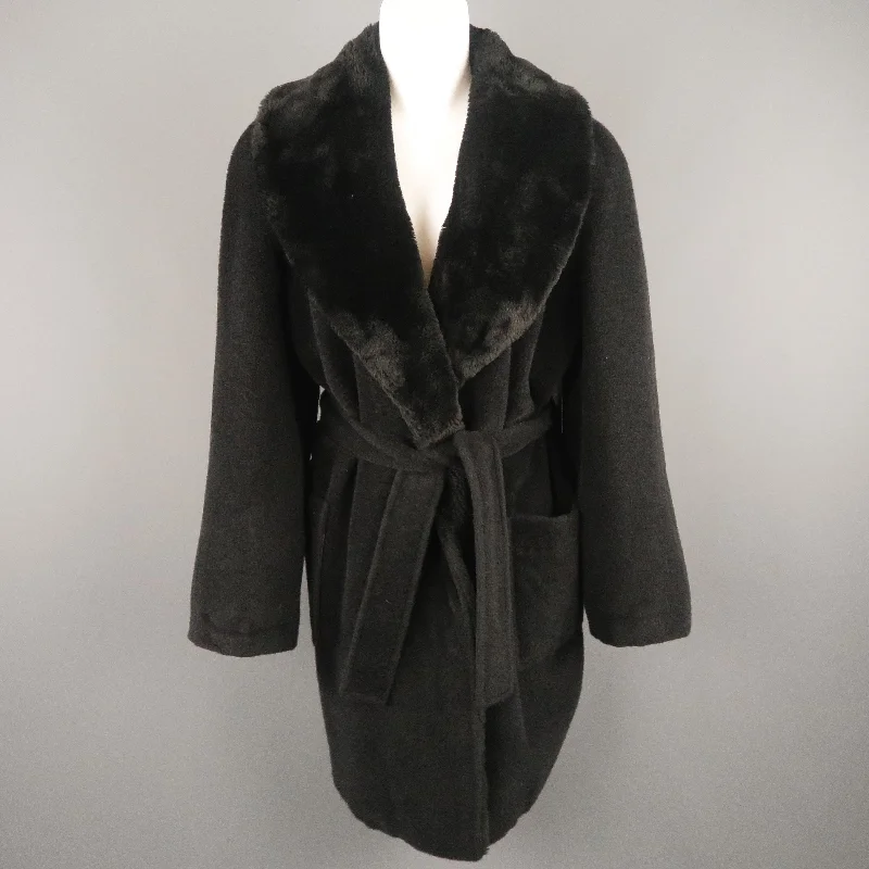 Flash Sale Vintage SONIA RYKIEL Size L Black Faux Fur Shawl Collar Robe Coat