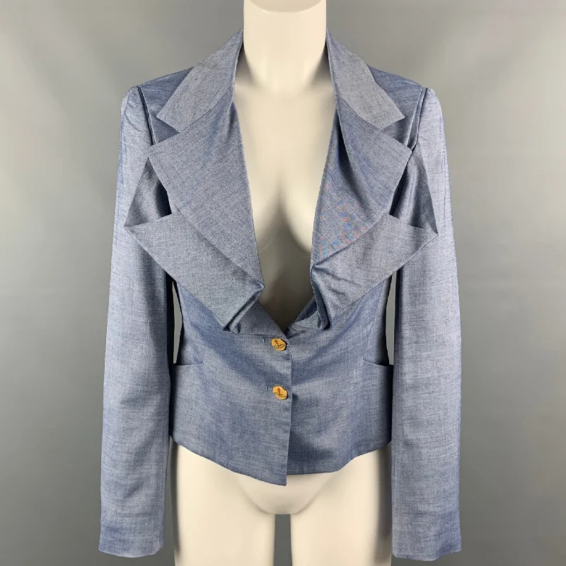 Closeout VIVIENNE WESTWOOD RED LABEL Size 6 Blue Wool Blend Ruffle Jacket