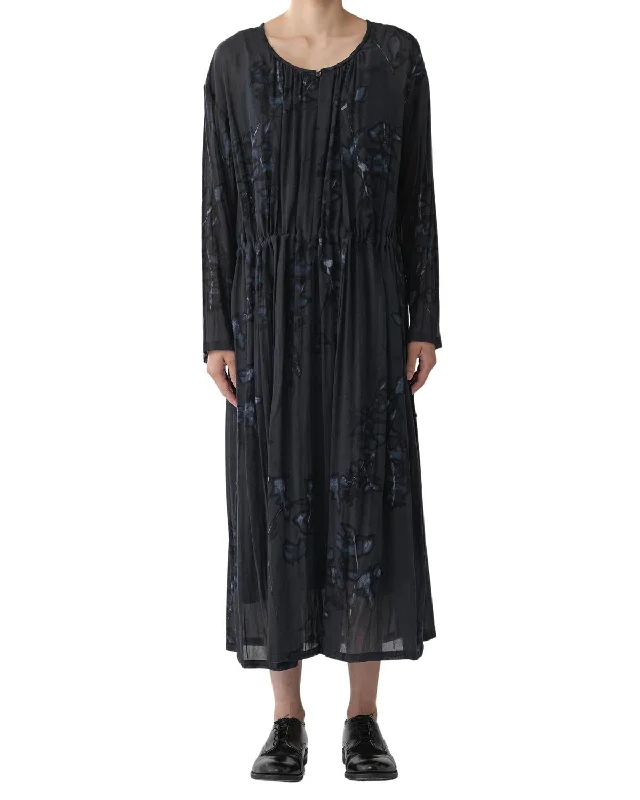 Exclusive Access Cymbidium Print Long Dress In Charcoal