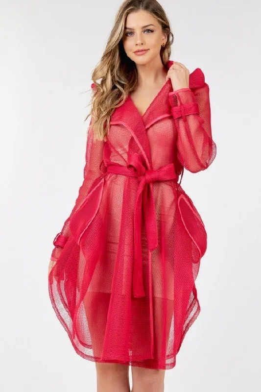 Epic Deals Side Tacking Waist Tie Mesh Coat