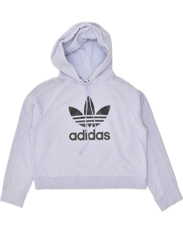 Can't Miss ADIDAS Womens Crop Graphic Hoodie Jumper UK 12 Medium  Blue Cotton