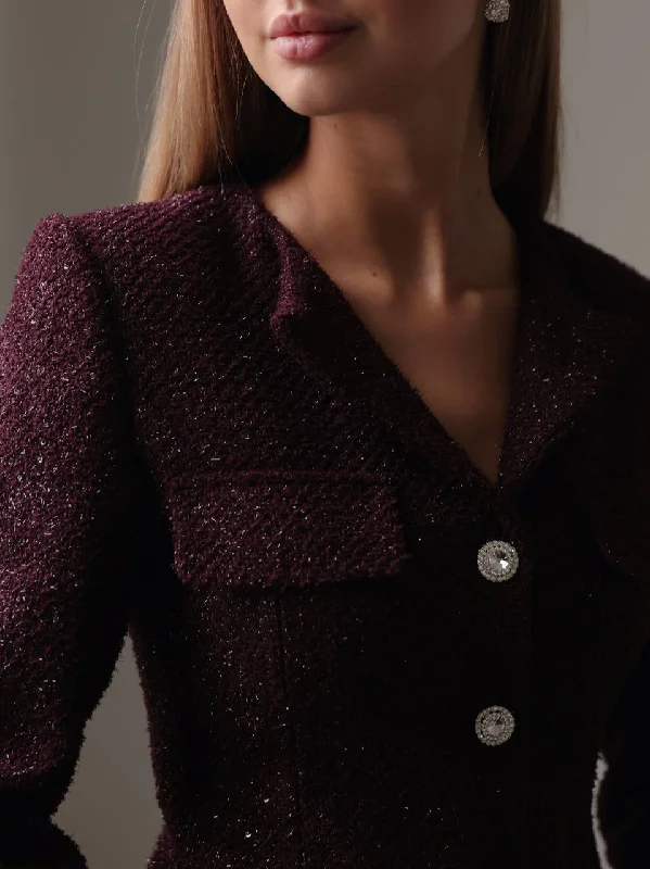 Limited Stock Glamorous Feather-Cuff Dress in Deep Burgundy