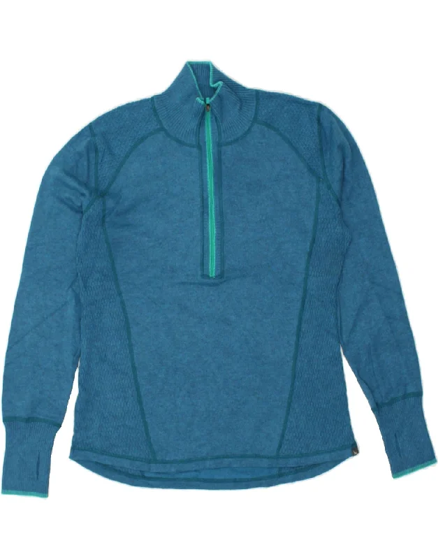 Price Break EDDIE BAUER Womens Zip Neck Jumper Sweater UK 14 Large Blue Polyester