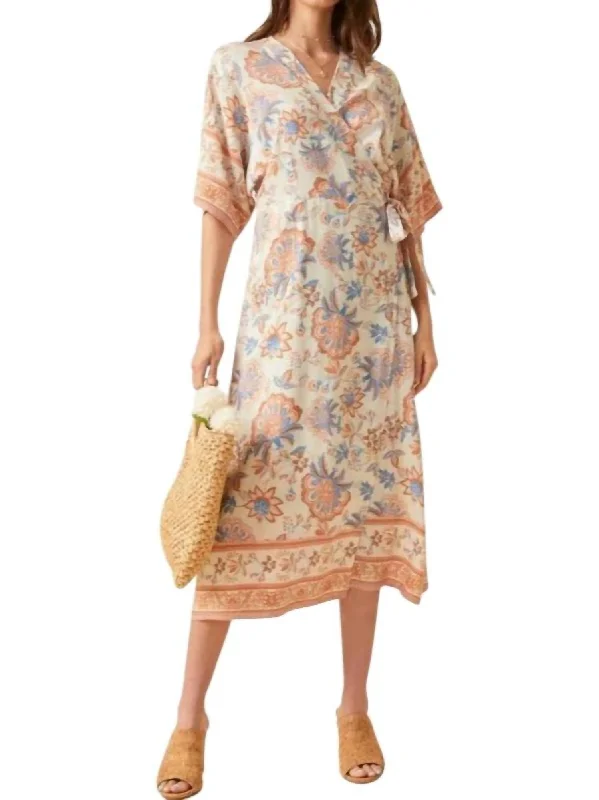 Midnight Madness Side Tie Wrap Dress In Beige