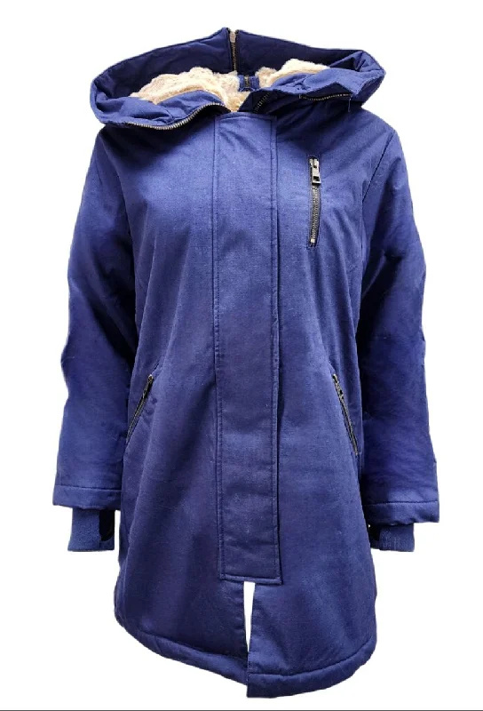 Price Buster HoodLamb Women's Navy Oversized Warm Natural Hemp Coat 420 NWT