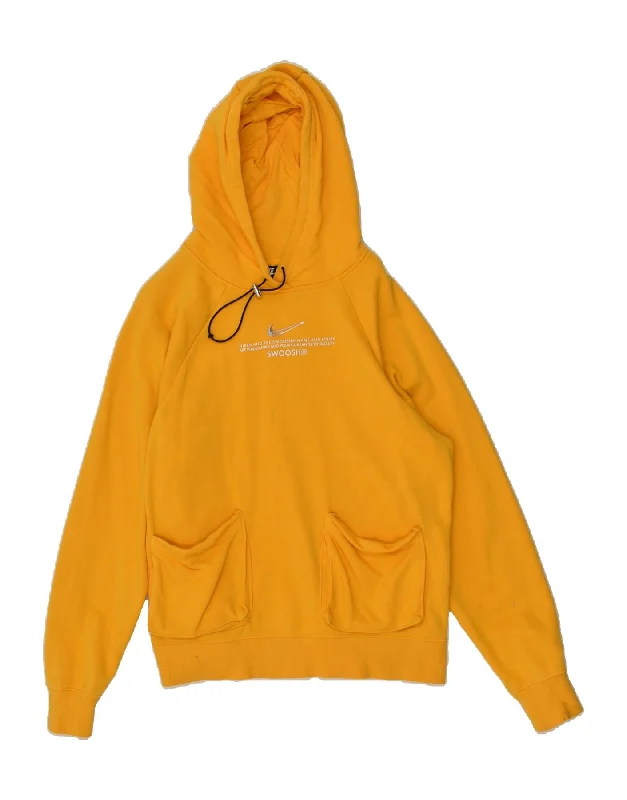 Year-End Sale NIKE Womens Swoosh Hoodie Jumper UK 10 Small Yellow Cotton