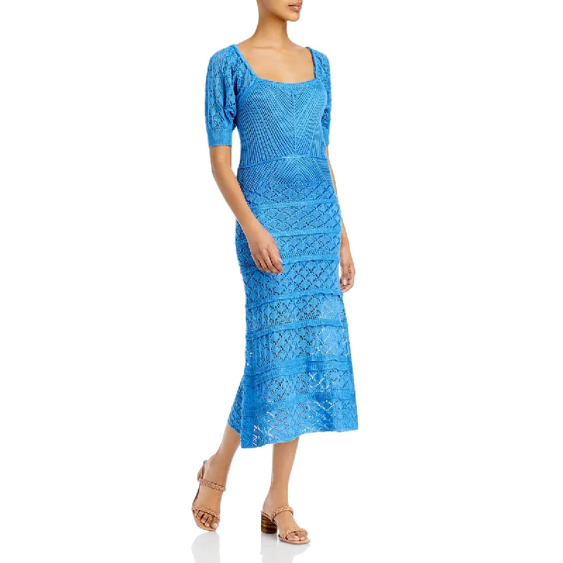 Act Fast Womens Crochet Ruffled Midi Dress