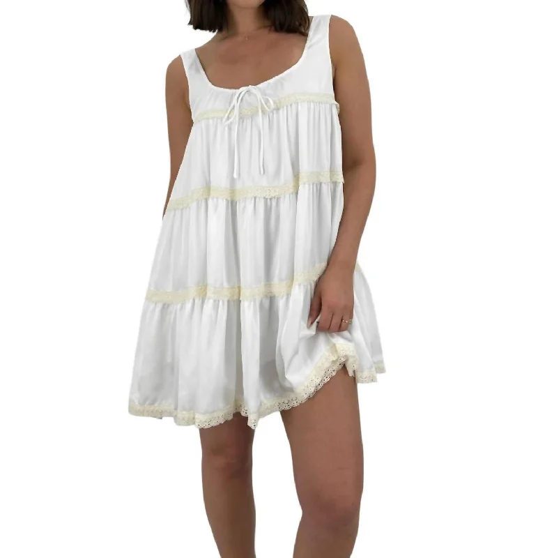 Can't Miss Tiered Lace Satin Babydoll Dress In Ivory