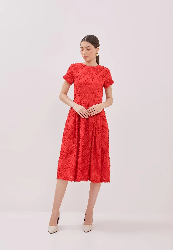 Savings Alert 3D Tenun Red Fit and Flare Dress